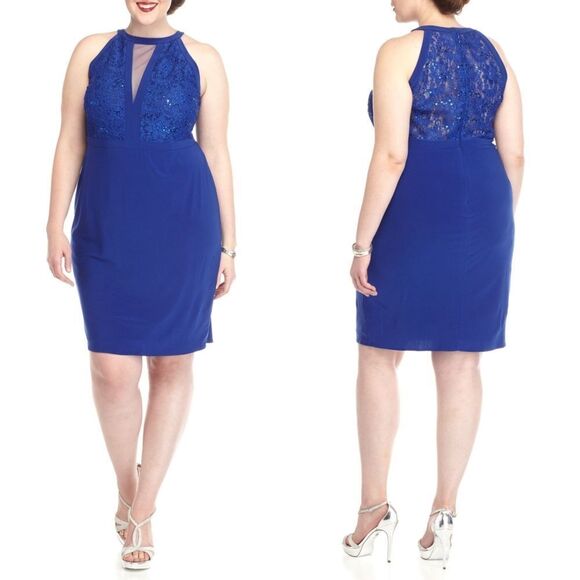 New! R&M RICHARDS Plus Size Women's Sequin Lace Cocktail Party Dress Size 14W - Picture 1 of 3